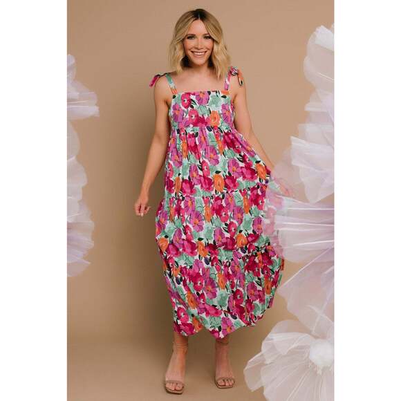 Baltic Born Lakewood Tie Dress | Pink Multi Size LL - Picture 5 of 5